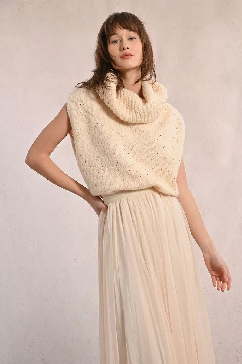 Molly Bracken Long Pleated Tulle Off White Skirt