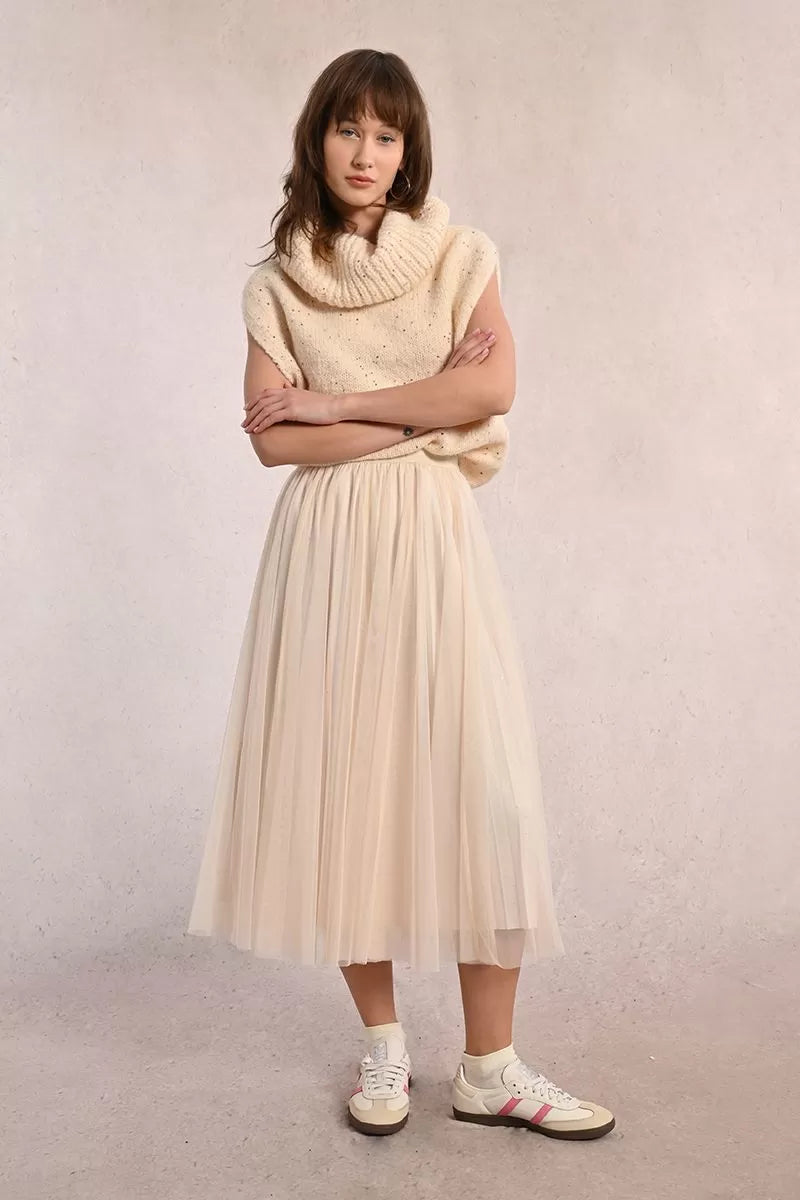 Molly Bracken Long Pleated Tulle Off White Skirt