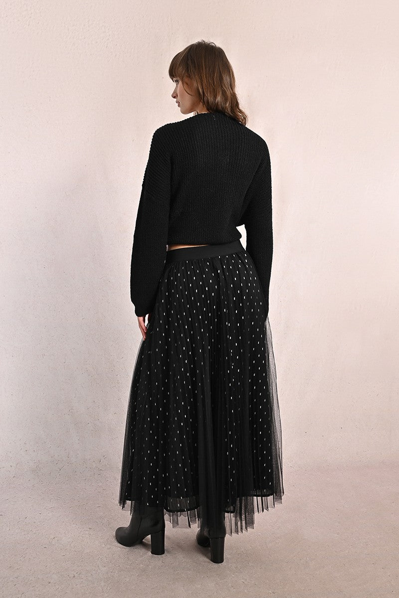 Molly Bracken Long Pleated Tulle Black Skirt