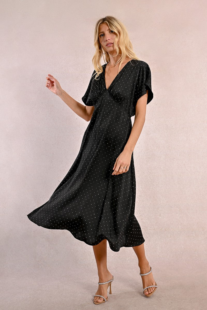 Molly Bracken V Neck Batwing Black Dress