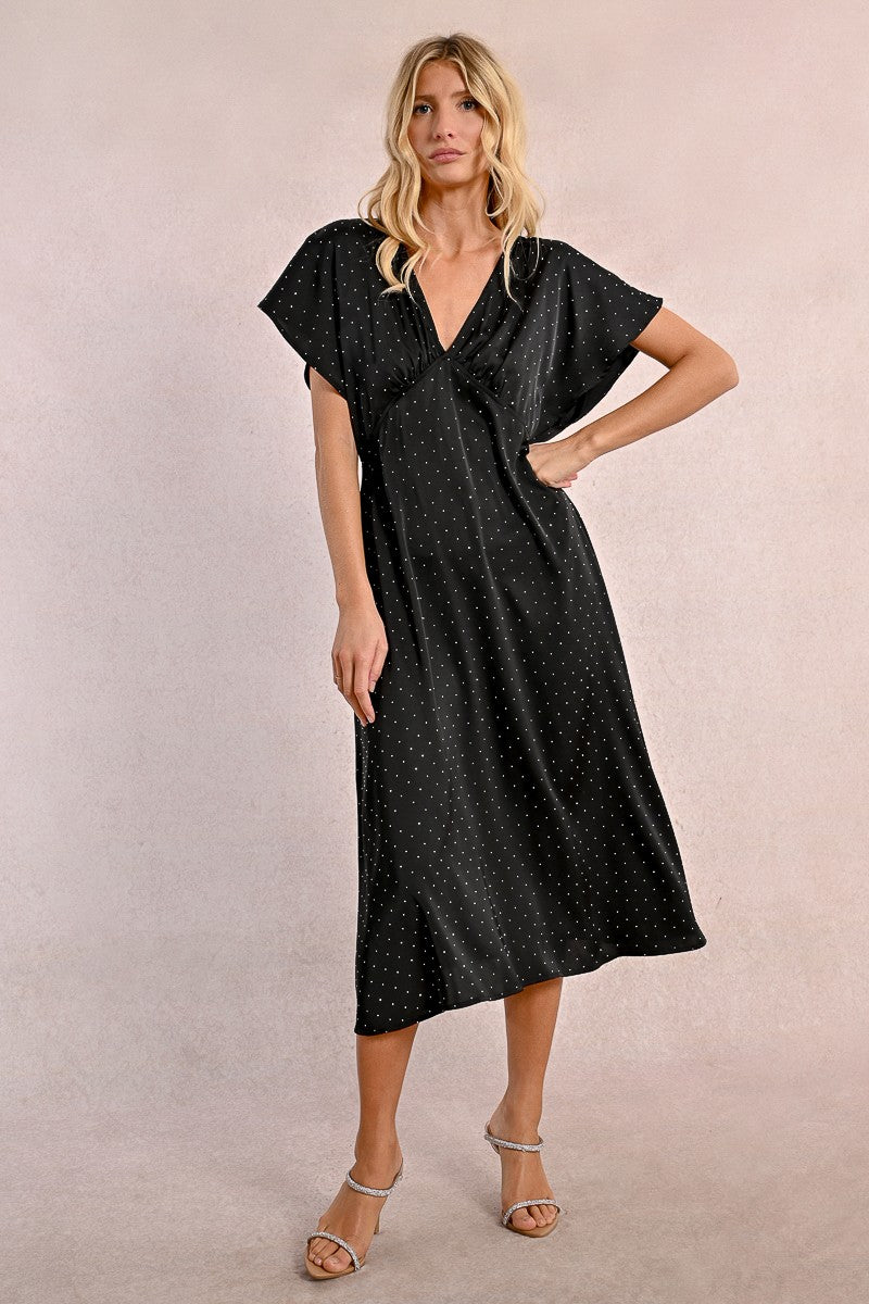 Molly Bracken V Neck Batwing Black Dress