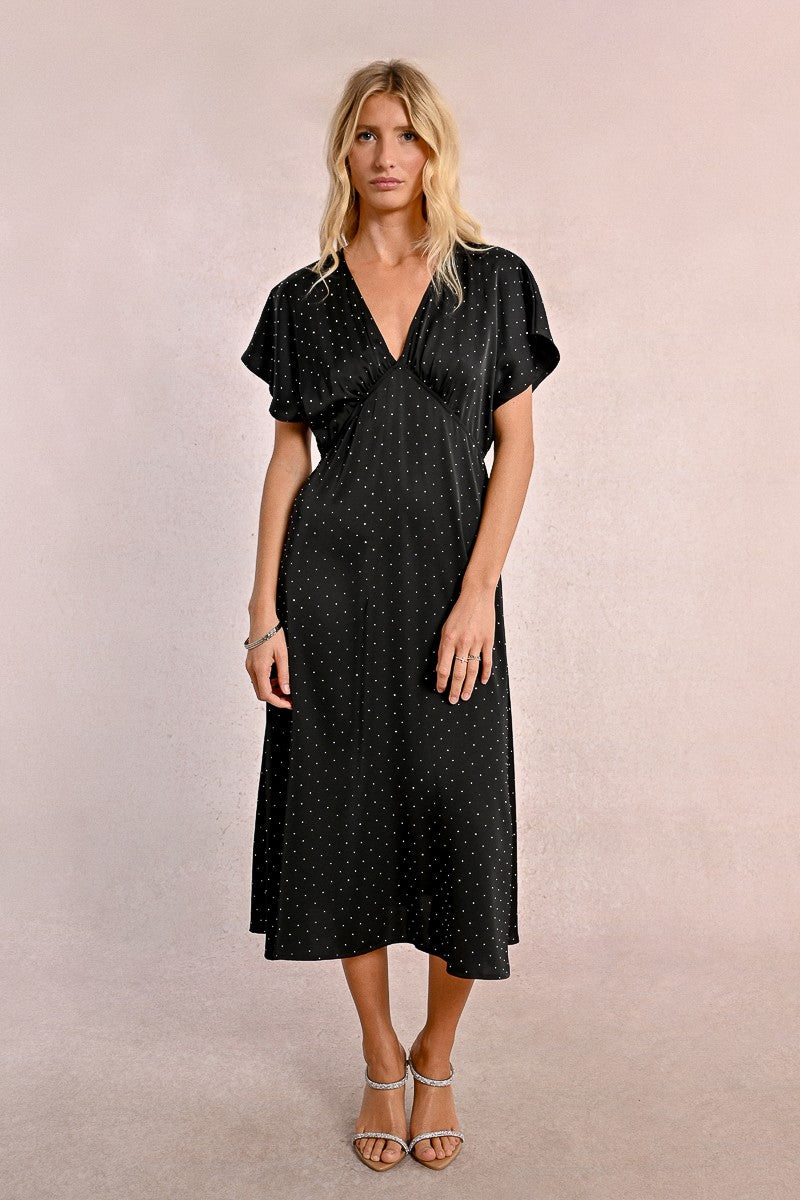 Molly Bracken V Neck Batwing Black Dress