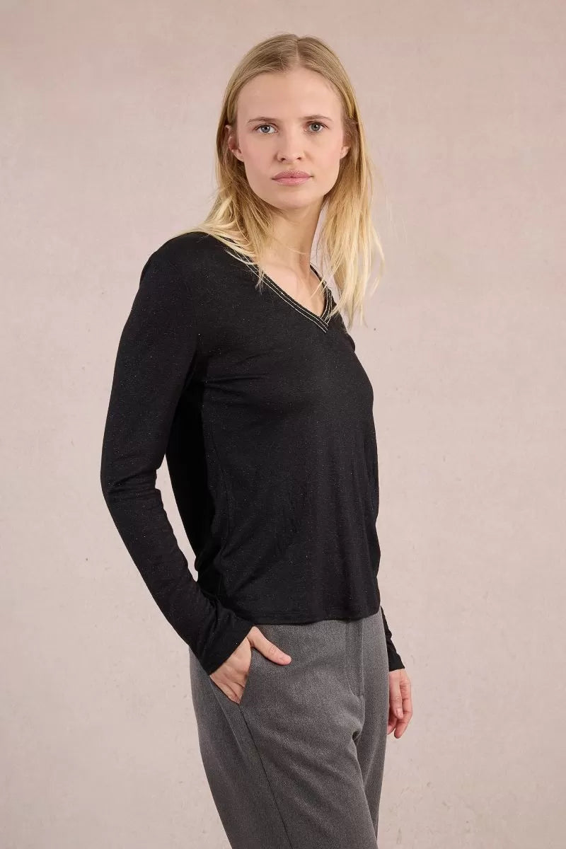 Molly Bracken Black Knitted Long Sleeved Tee