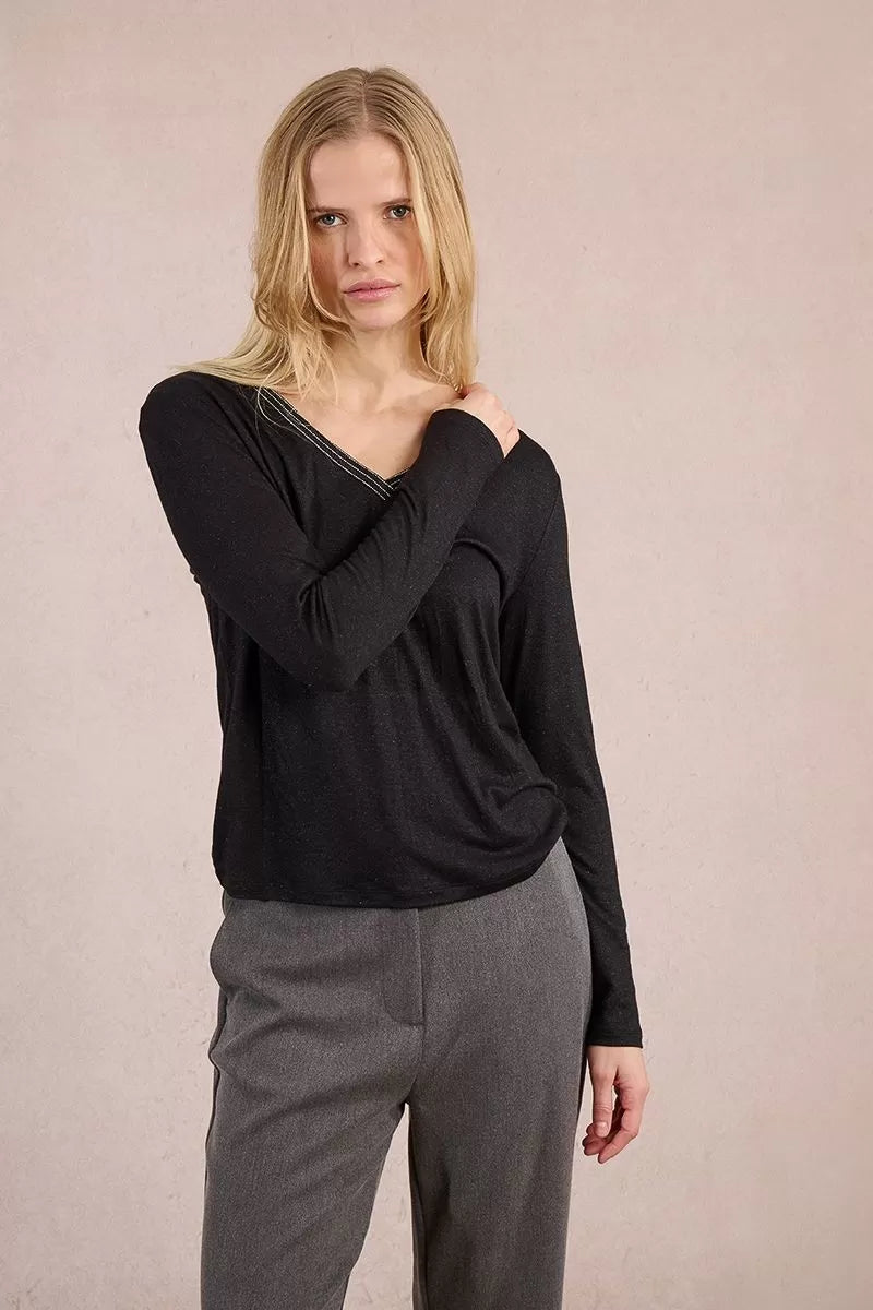 Molly Bracken Black Knitted Long Sleeved Tee