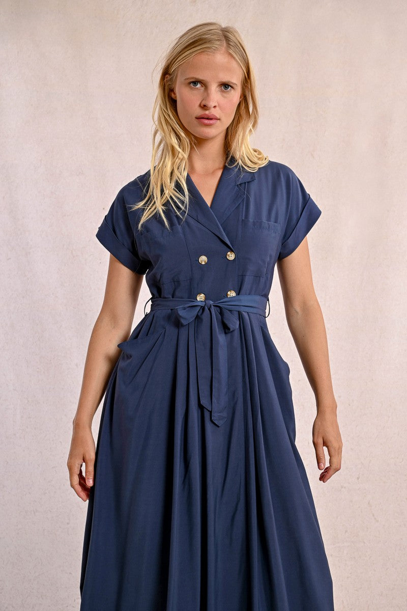 Molly Bracken Navy Blue Belted Shirt Style/Trench Dress