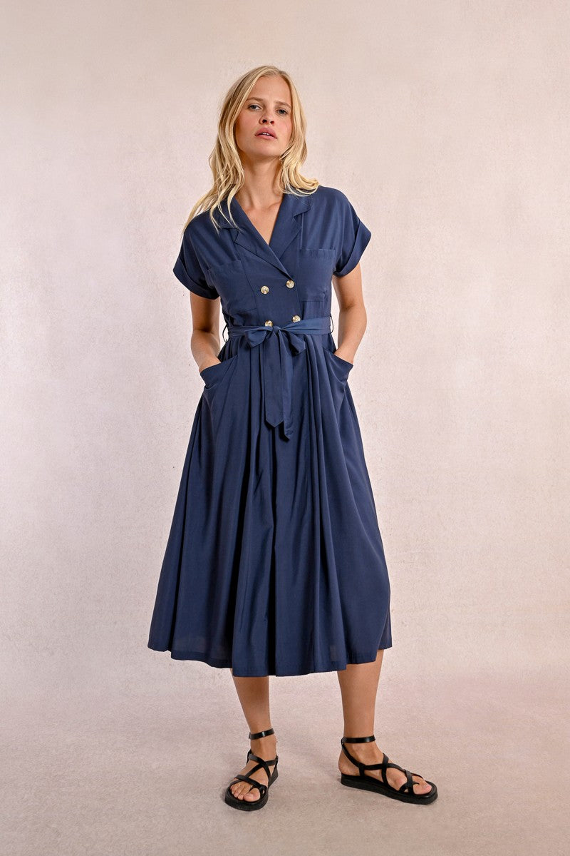 Molly Bracken Navy Blue Belted Shirt Style/Trench Dress