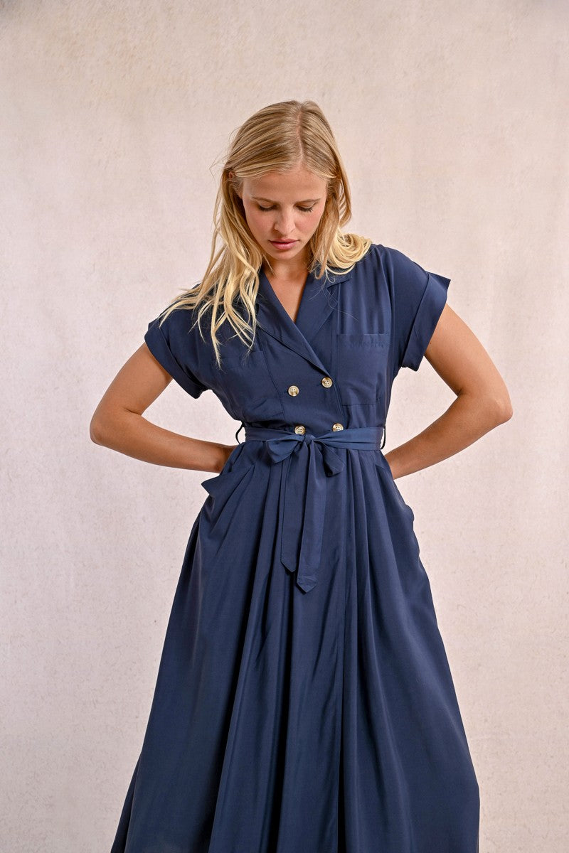Molly Bracken Navy Blue Belted Shirt Style/Trench Dress