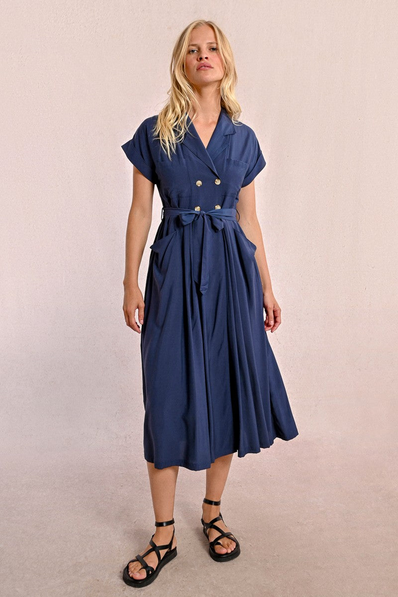 Molly Bracken Navy Blue Belted Shirt Style/Trench Dress