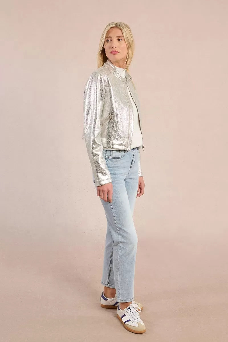 Molly Bracken Metallic Silver Biker Jacket