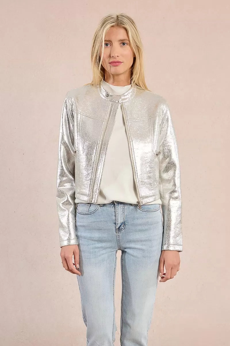 Molly Bracken Metallic Silver Biker Jacket