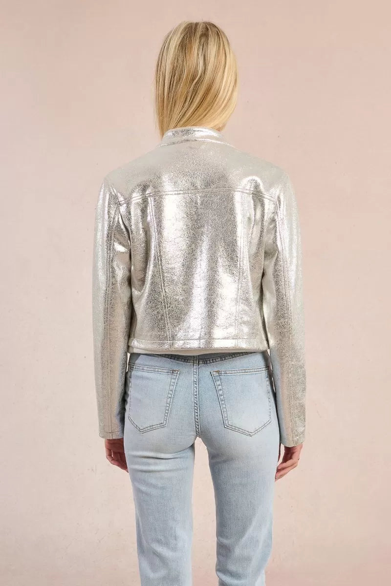 Molly Bracken Metallic Silver Biker Jacket