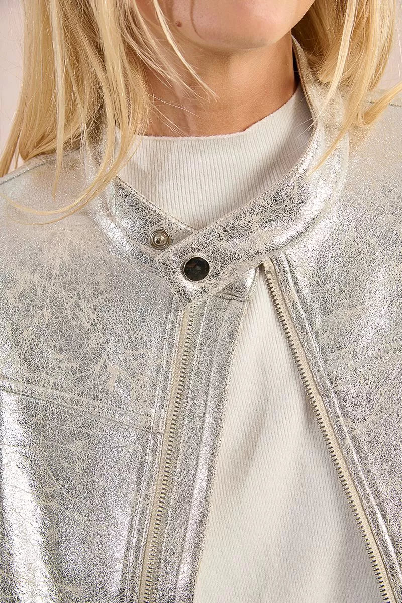 Molly Bracken Metallic Silver Biker Jacket