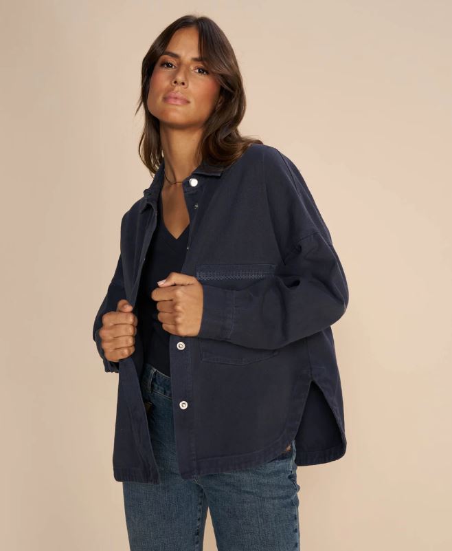 Mos Mosh Salute Navy Embroidery Cotton Shirt