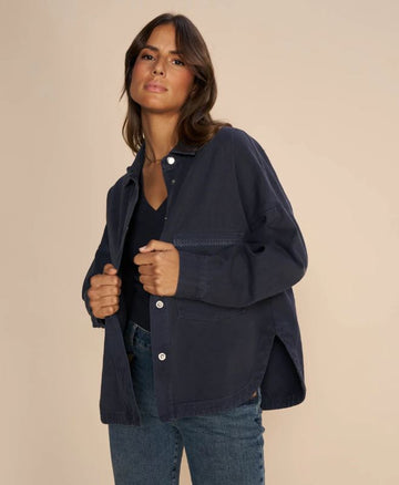 Mos Mosh Salute Navy Embroidery Cotton Shirt