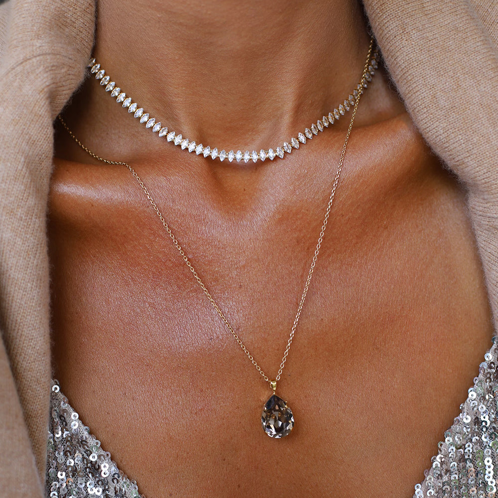 Caroline Svedbom Crystal Navette Necklace Gold