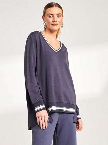 Naya Cut Away Hem Anthracite V Neck Top