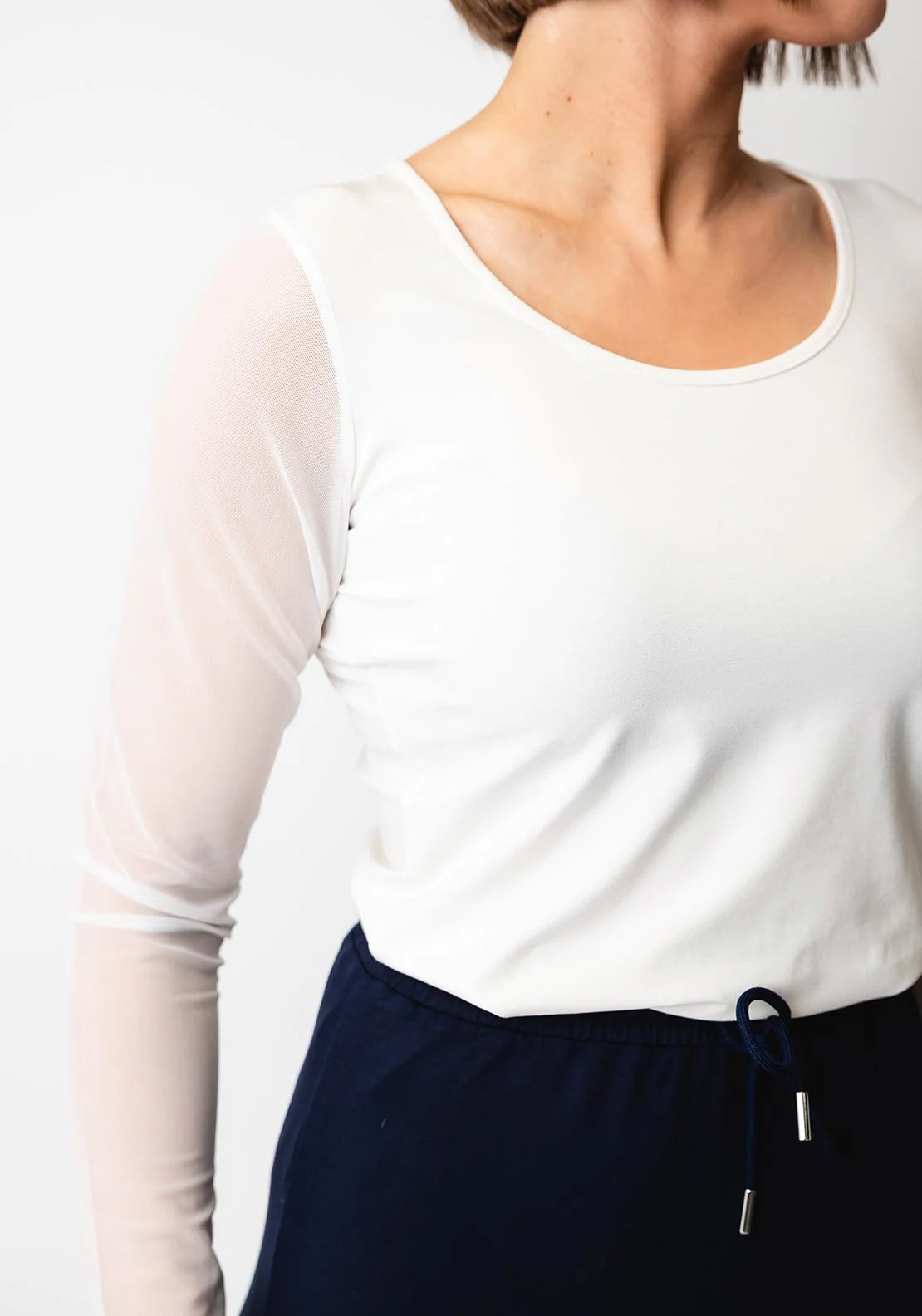 Naya Cream Round Neck Long Sleeved Mesh