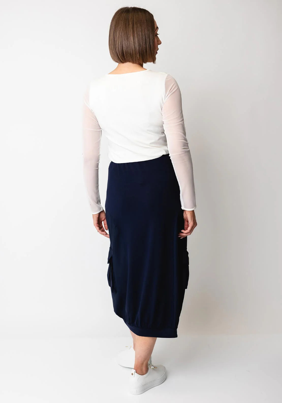 Naya Cream Round Neck Long Sleeved Mesh