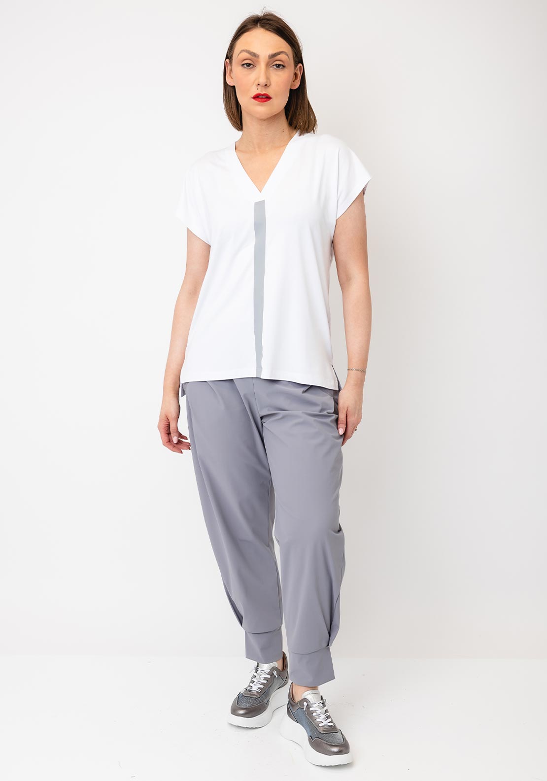 Naya Vee Neck Top With Contrast Colour Band at Front