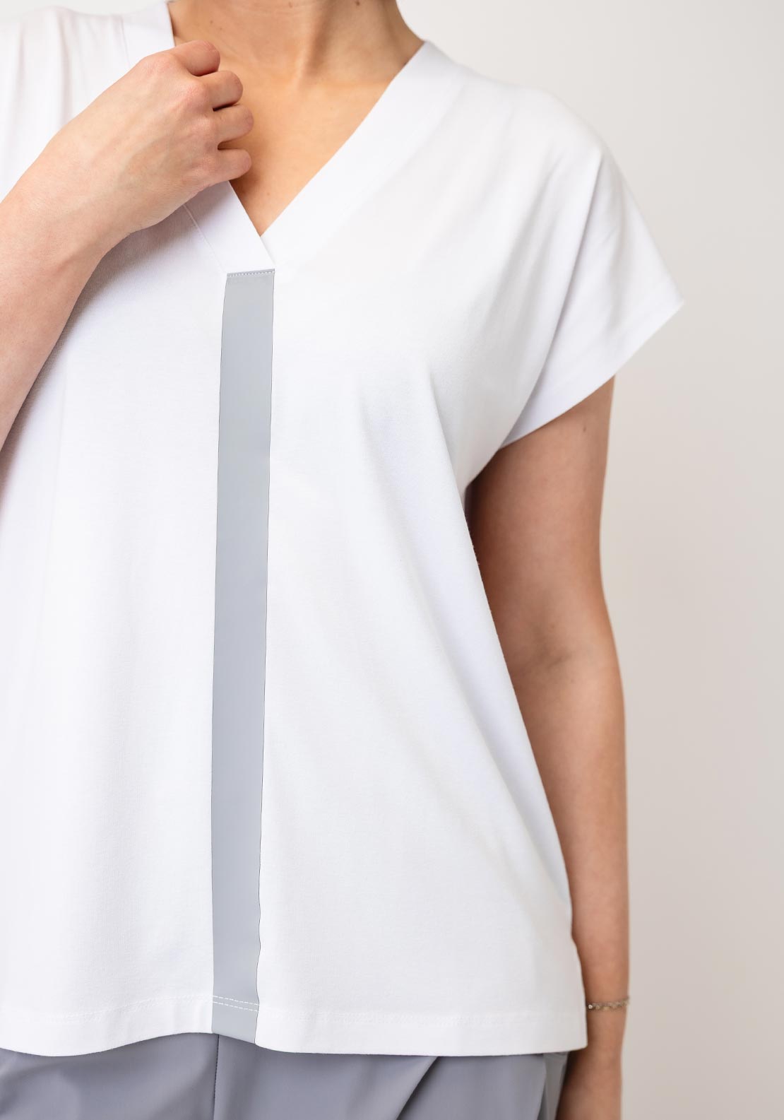 Naya Vee Neck Top With Contrast Colour Band at Front