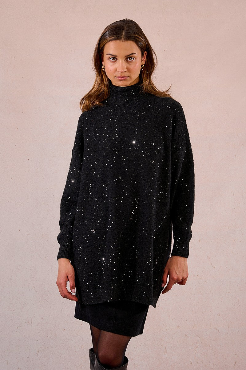 Molly Bracken Oversized Black Sweater With Sequins