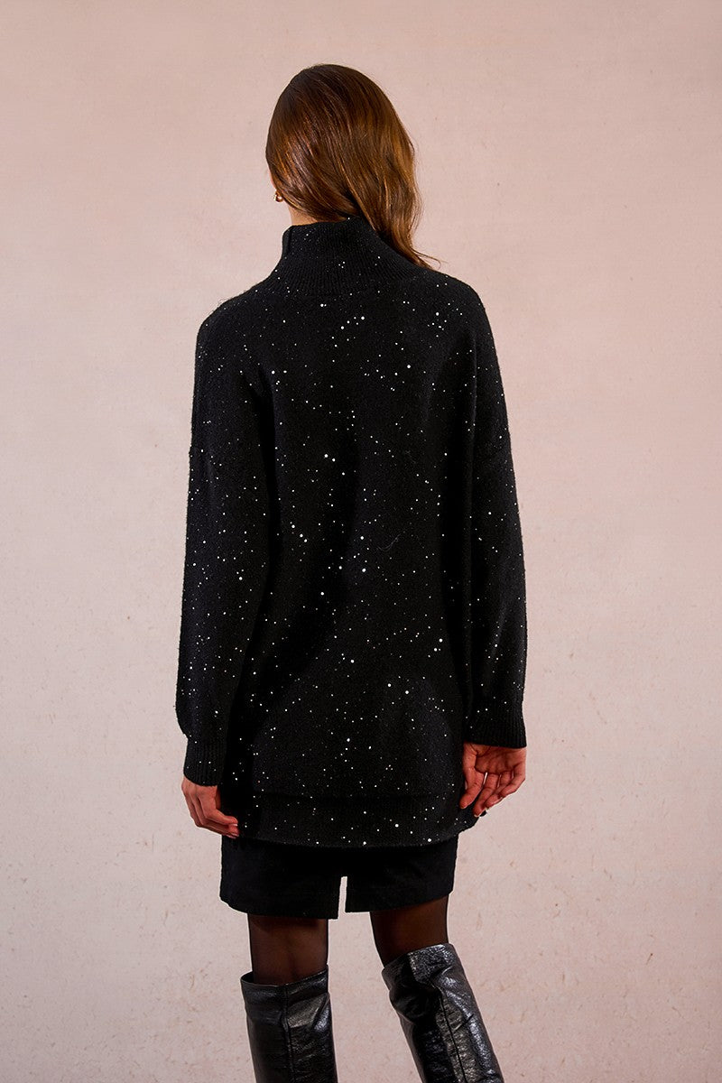 Molly Bracken Oversized Black Sweater With Sequins