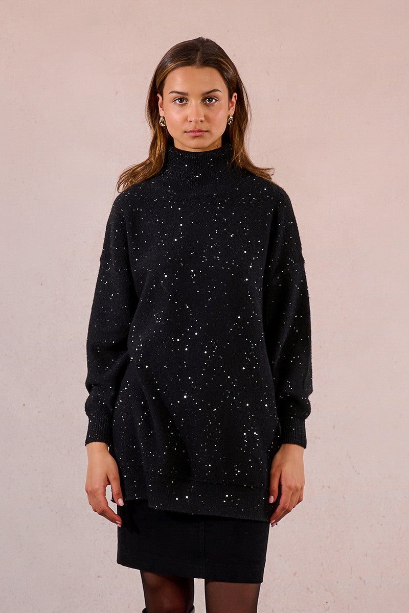 Molly Bracken Oversized Black Sweater With Sequins
