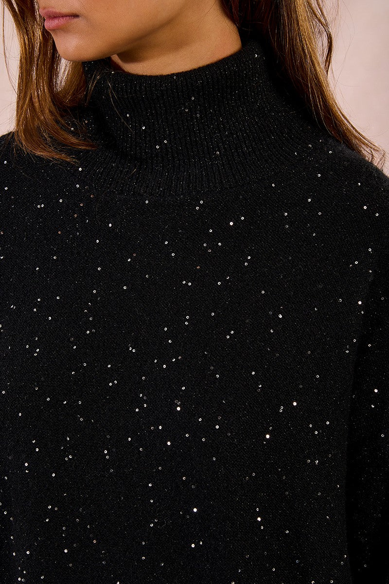 Molly Bracken Oversized Black Sweater With Sequins