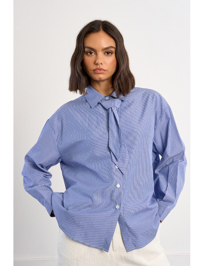 Lili Sidonio Oversized Striped And Rhinestone Shirt &amp; Tie