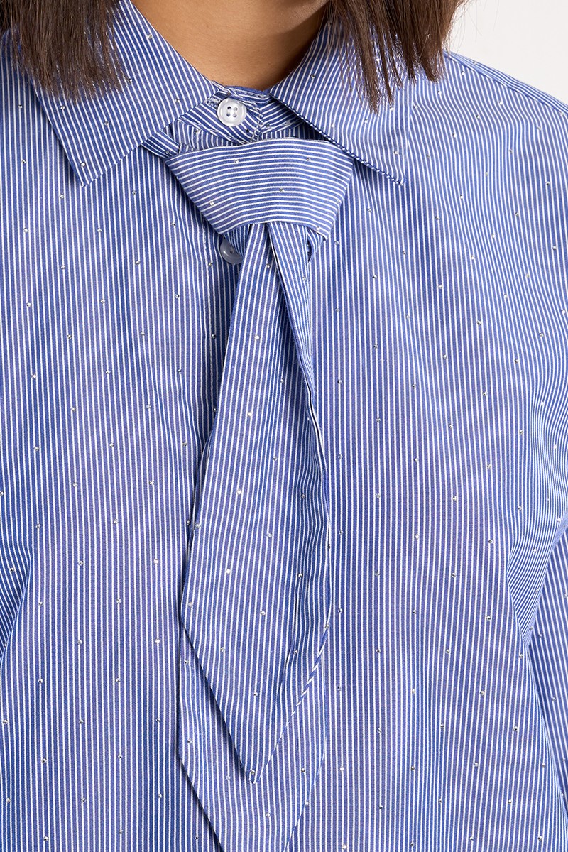 Lili Sidonio Oversized Striped And Rhinestone Shirt &amp; Tie