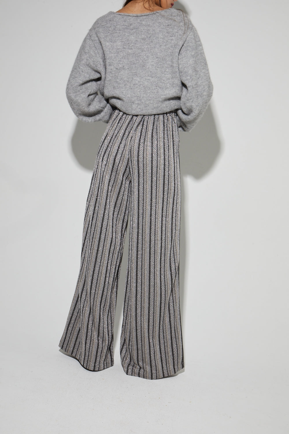 IMPREVU Silver Light Grey Stripes Charlie Tricot Trousers