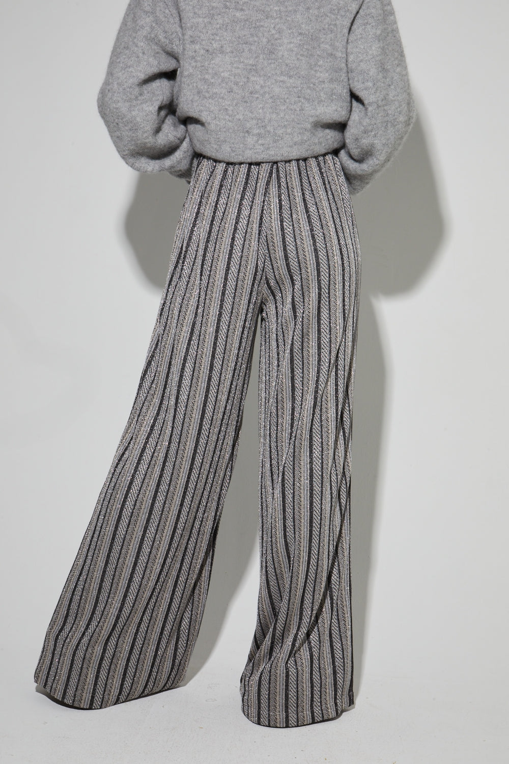 IMPREVU Silver Light Grey Stripes Charlie Tricot Trousers
