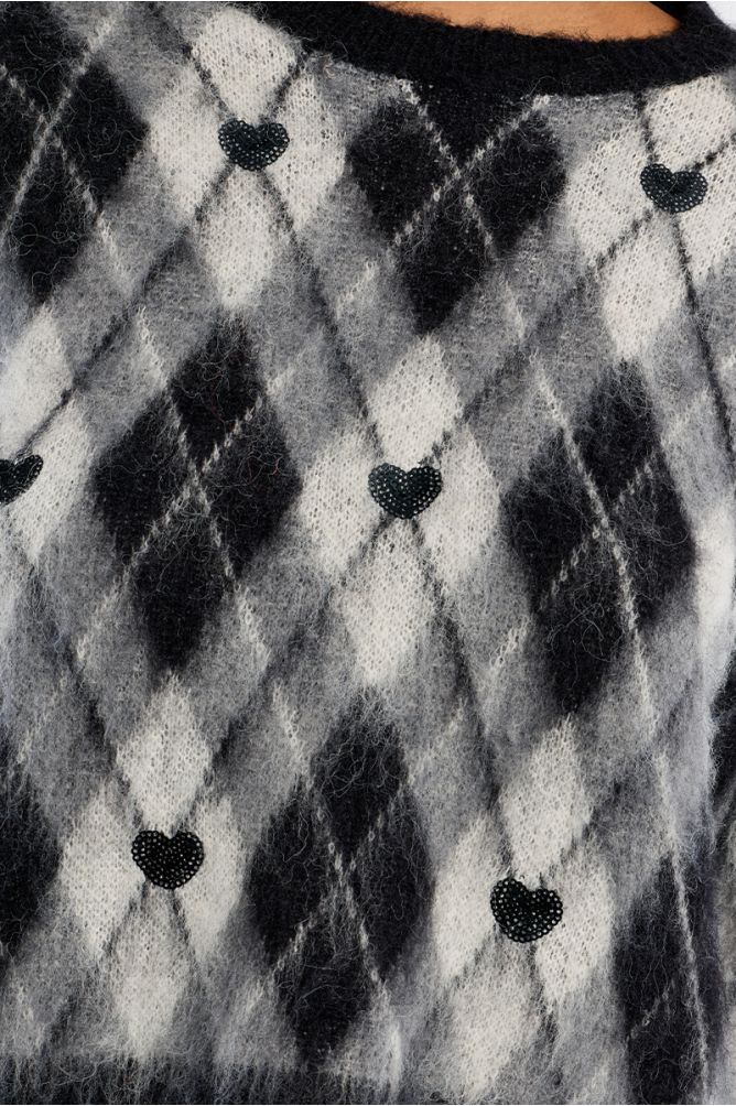 Molly Bracken Plaid Black Sweater With Hearts