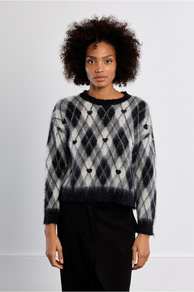 Molly Bracken Plaid Black Sweater With Hearts