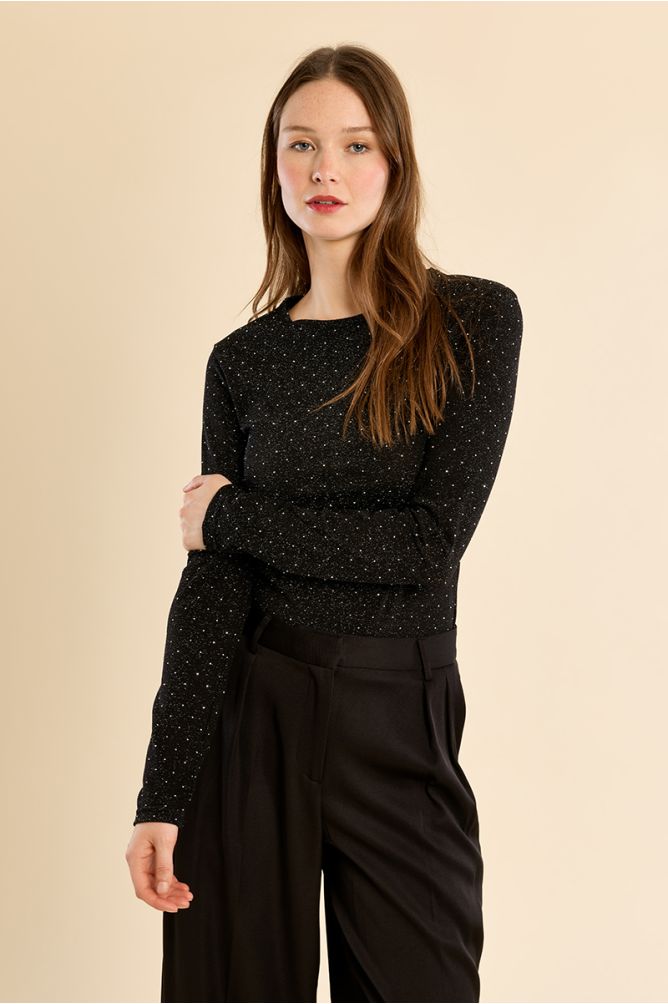 Molly Bracken Black Polka Dot Long-Sleeved Top