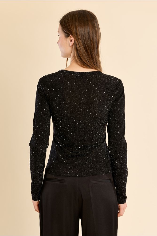 Molly Bracken Black Polka Dot Long-Sleeved Top