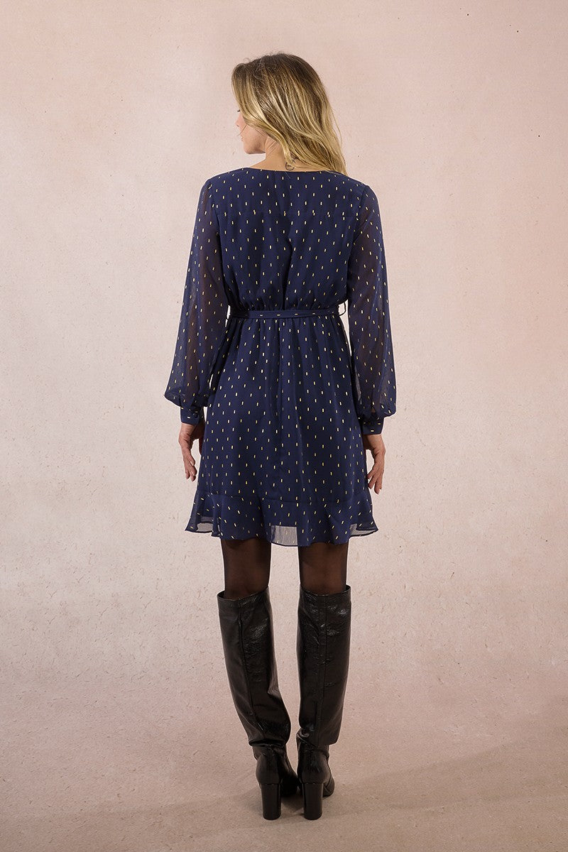 Molly Bracken Polka Dot Wallet Style Navy Dress