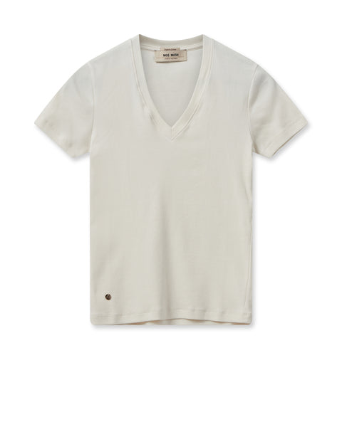 Mos Mosh White Nicole V-SS Rib Tee
