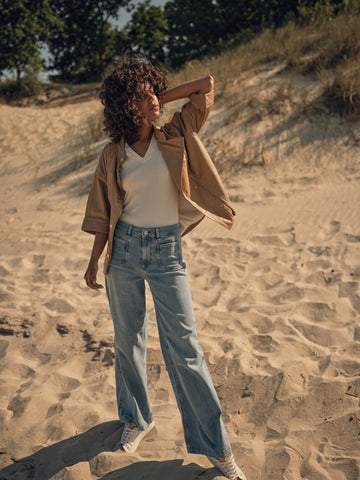 Mos Mosh White Nicole V-SS Rib Tee