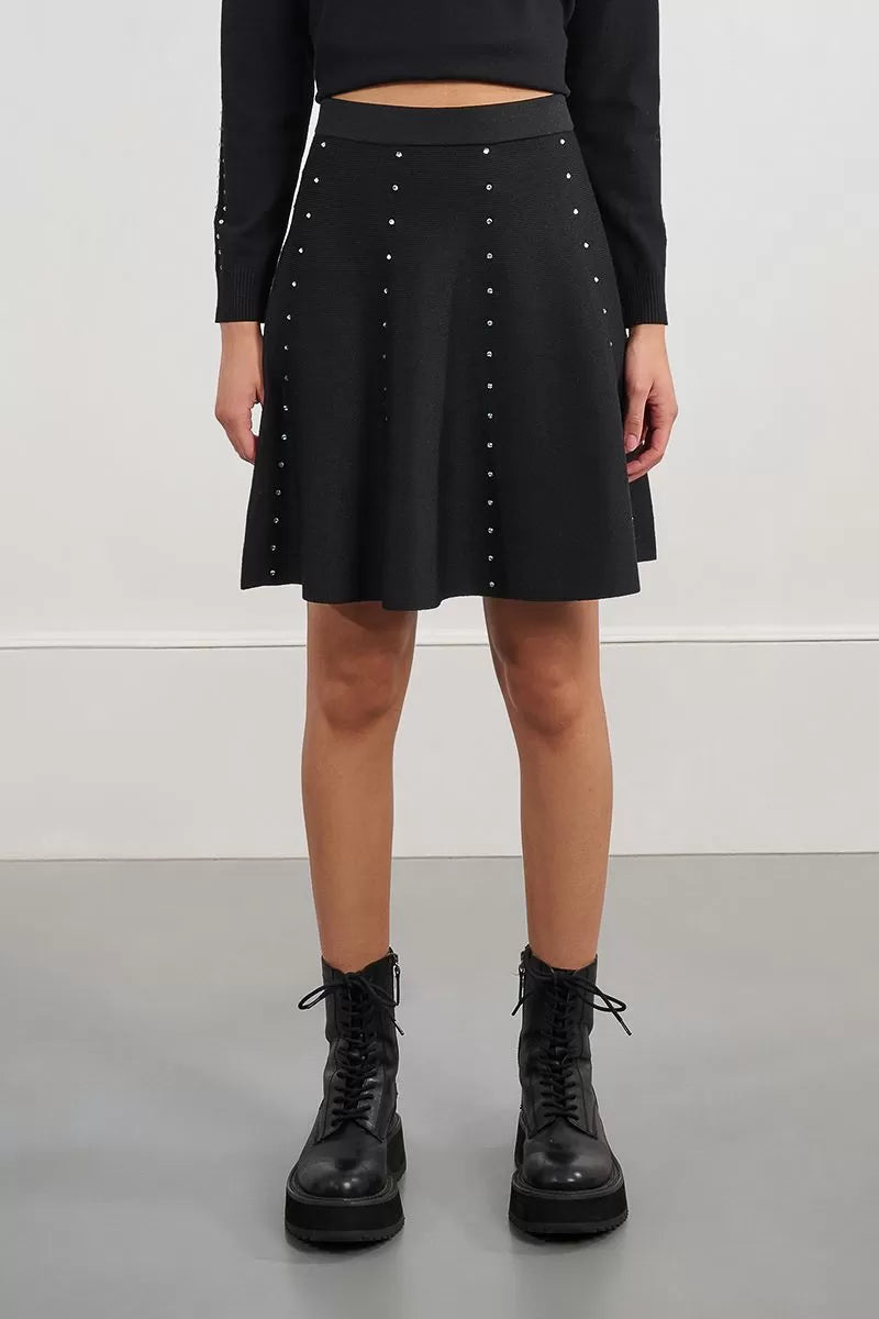Molly Bracken Rhinestone Black Knitted Mini Skirt