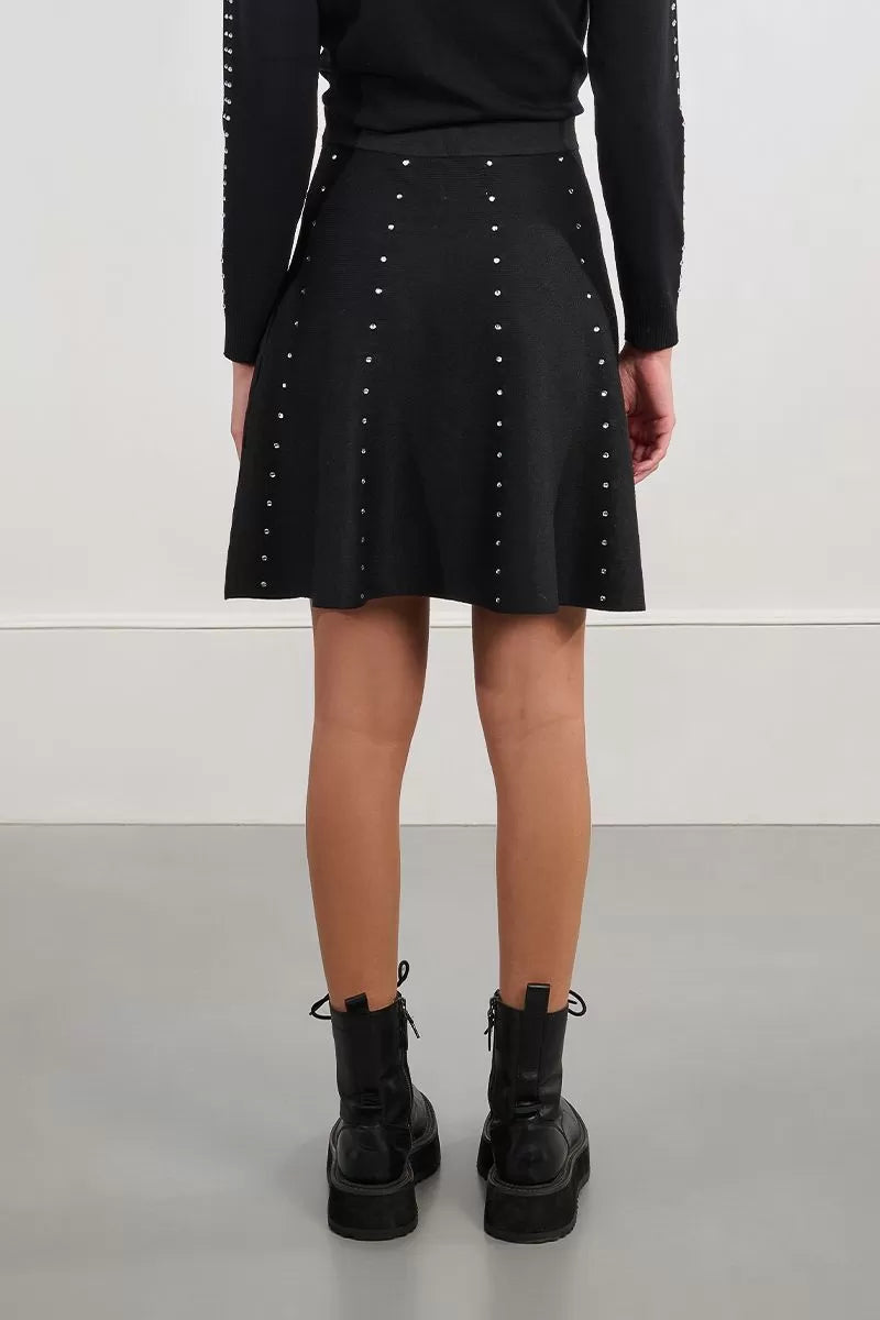 Molly Bracken Rhinestone Black Knitted Mini Skirt
