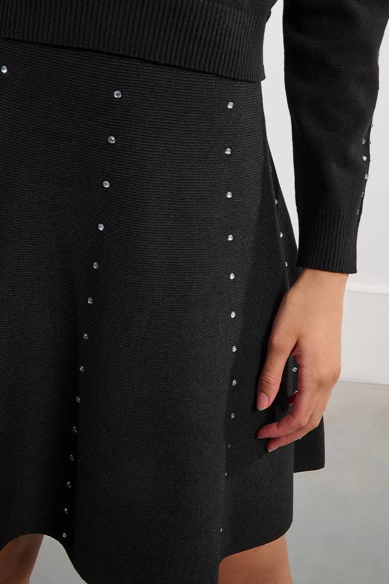 Molly Bracken Rhinestone Black Knitted Mini Skirt