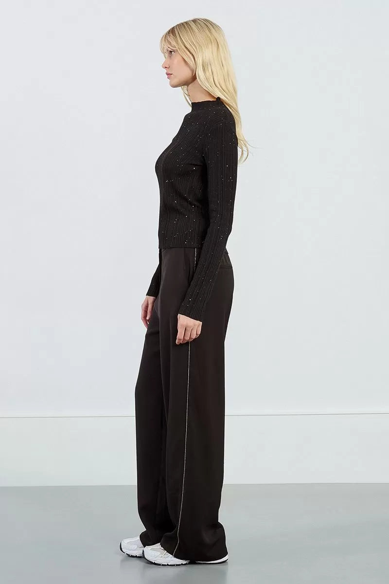 Molly Bracken Black Ribbed Undershirt With Glitter