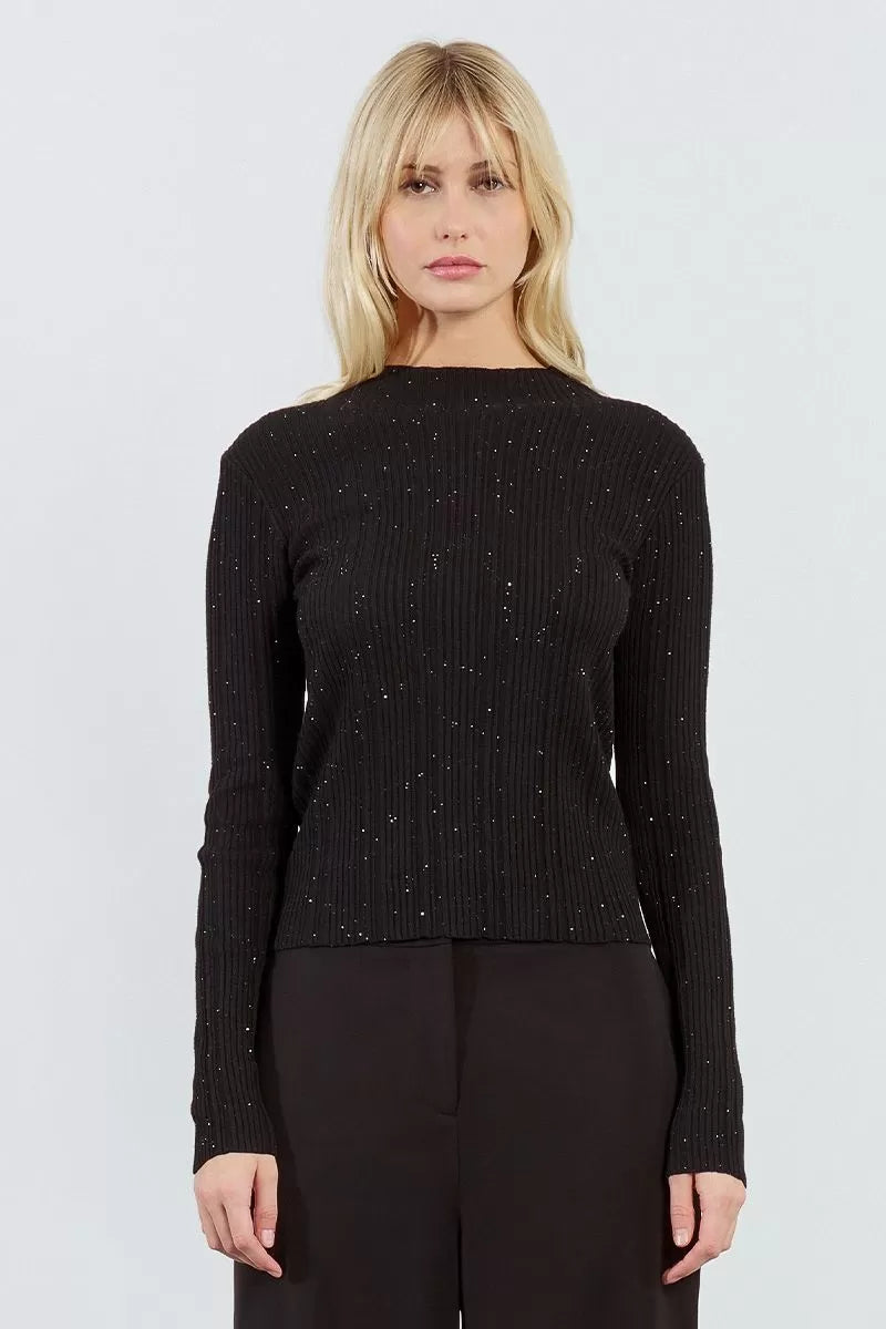 Molly Bracken Black Ribbed Undershirt With Glitter