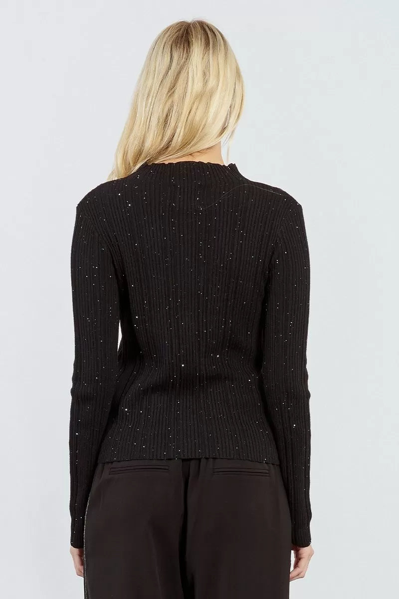 Molly Bracken Black Ribbed Undershirt With Glitter