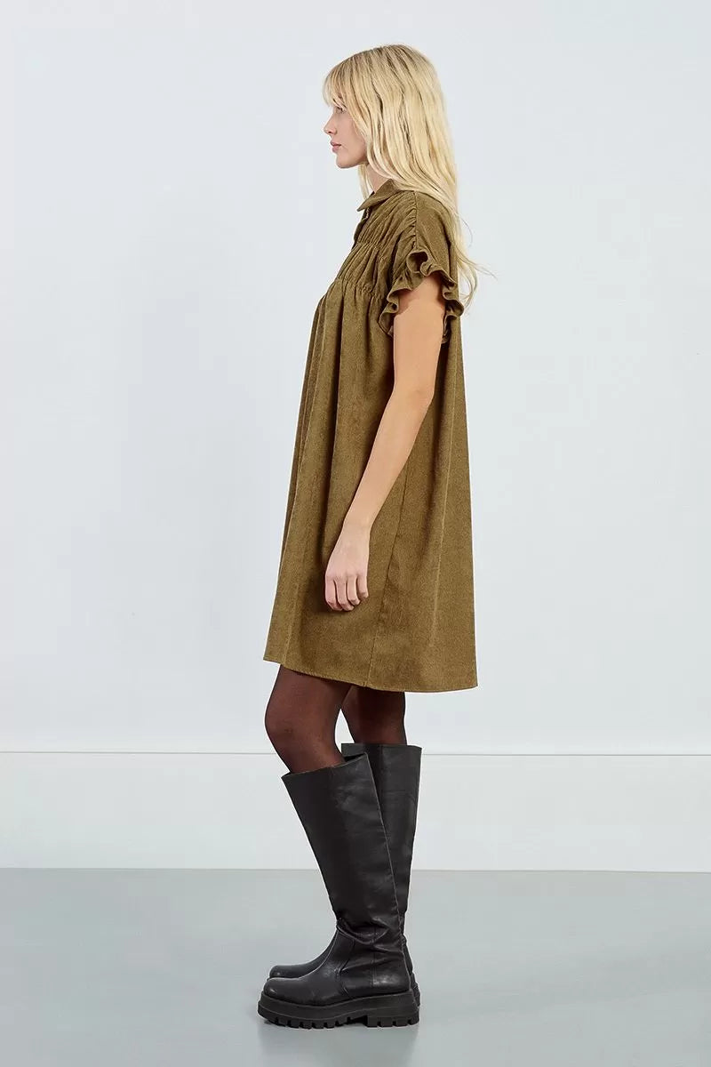 Lili Sidonio Ruched Shirt Khaki Dress