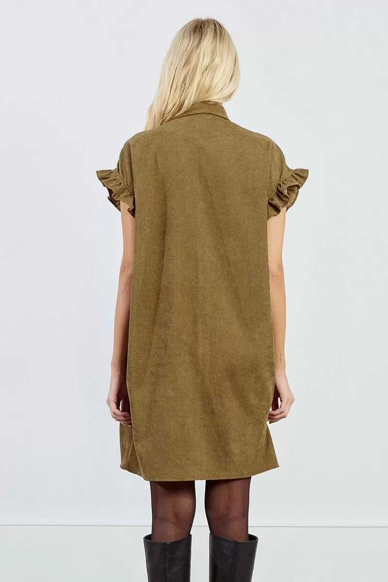 Lili Sidonio Ruched Shirt Khaki Dress