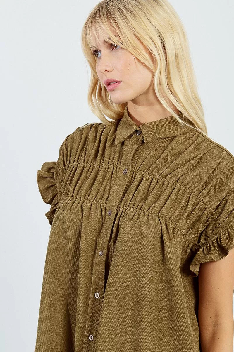 Lili Sidonio Ruched Shirt Khaki Dress