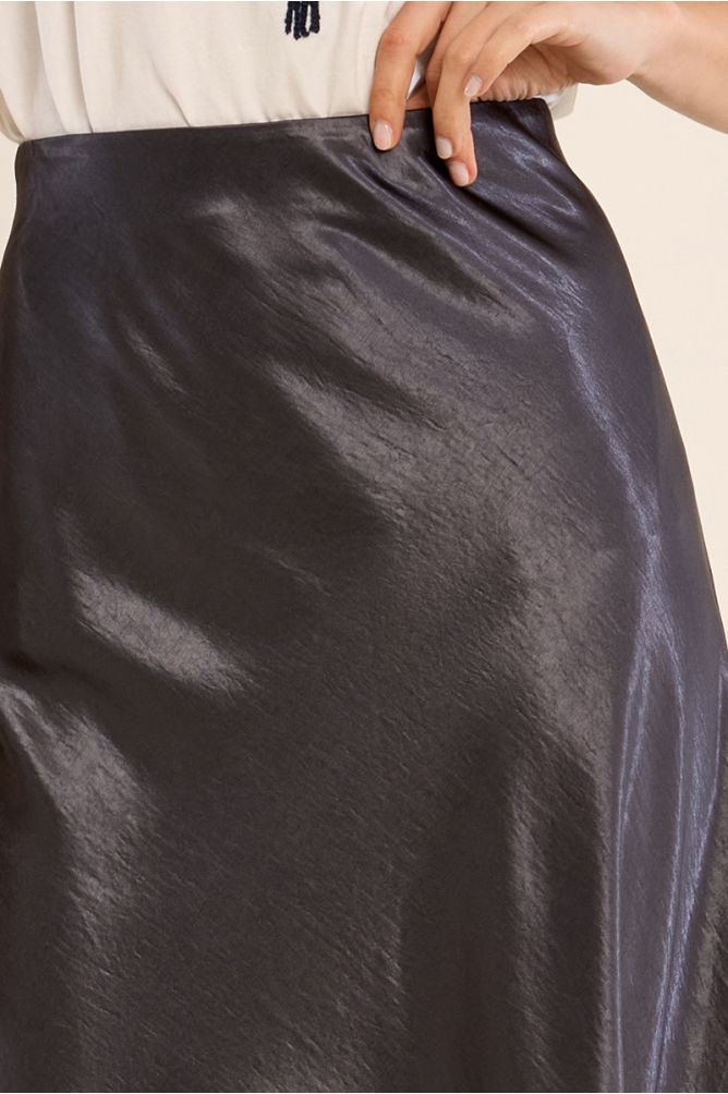 Molly Bracken Satin High Waisted Gun Metal Skirt
