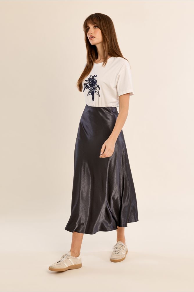 Molly Bracken Satin High Waisted Gun Metal Skirt